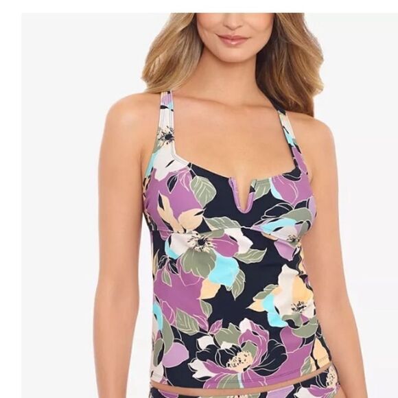 Salt + Cove BLACK MULTI Midnight Bloom V-Wire Tankini Swim Top, NWT Small size - Picture 1 of 7